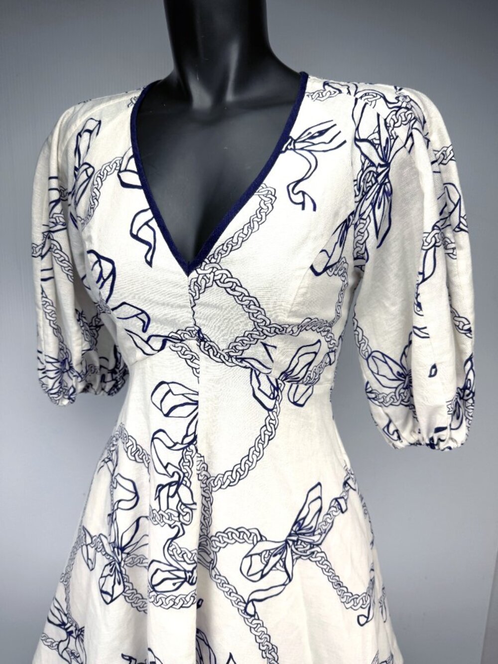 ZIMMERMANN 100% Linen Designer Day Print Puff Sleeve Summer Mini Dress Sz 1 US 6 - Picture 4 of 8